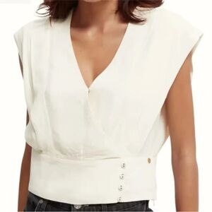 SCOTH & SODA ✨ cropped cap sleeve sleeveless v-neck open front wrap top blouse